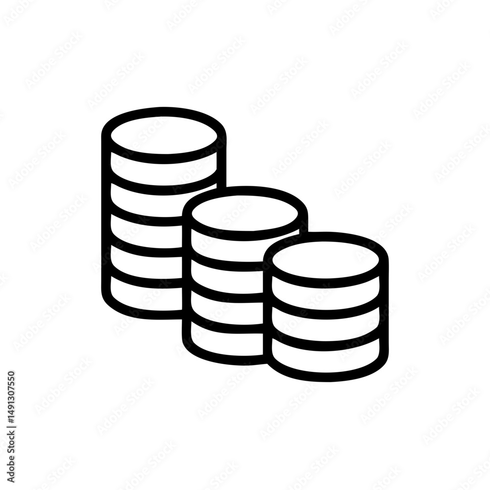 Stacks of coins in isometric design, icon, vector Stacks of coins in isometric design, icon, vector