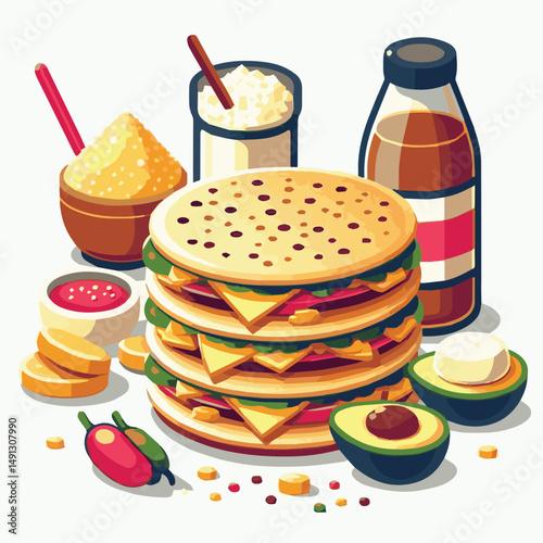food, arepa, breakfast, colombia, bread, corn, lunch, traditional, typical, latin, dinner, homemade, meal, delicious, snack, cuisine, cheese, grilled, chicken, isolated, meat, culture, tradition, maiz