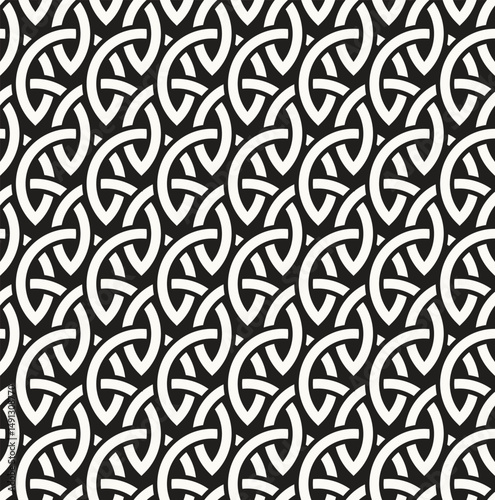 Vector seamless pattern. Abstract background with interweaving loops. Geometric monochrome texture. Celtic confused grid. Interlaced knotwork.