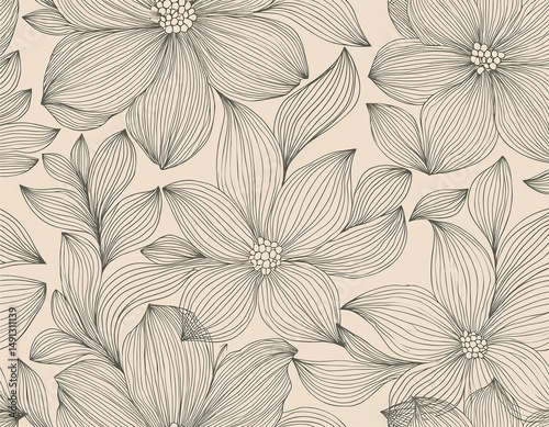 neutral floral line drawing seamless background design illustration for decoration wall decor wallpaper cover banner