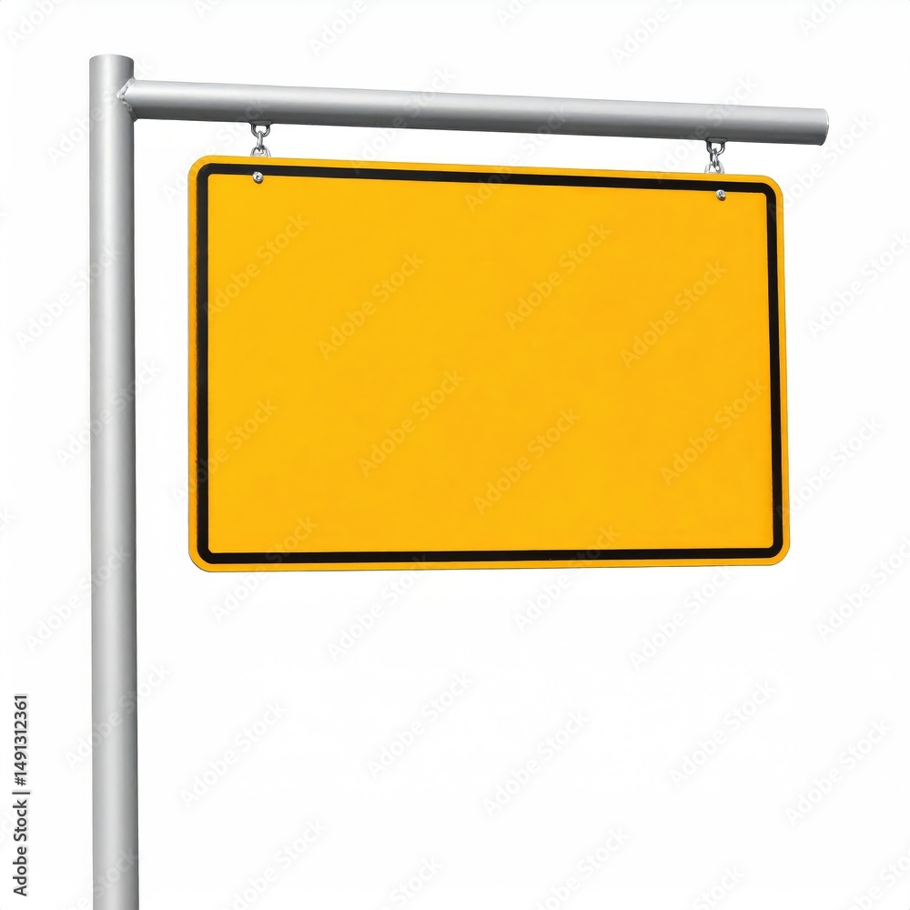 Obraz premium Empty Dark Yellow Warning Sign on Pole Isolated on White Background