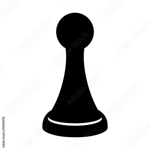 Black Silhouette of Chess Pawn Piece with Highlight, Minimalist black silhouette of a chess pawn piece featuring a subtle highlight, isolated on a white background.

