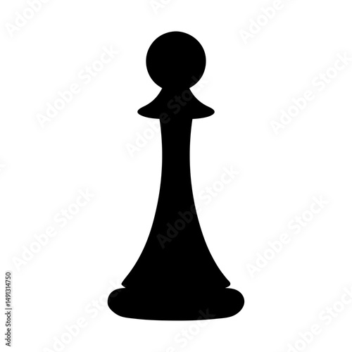 Black Silhouette of Chess Pawn Piece Icon, Simple black silhouette of a chess pawn piece, isolated on white background, symbolizing strategy and board games.
