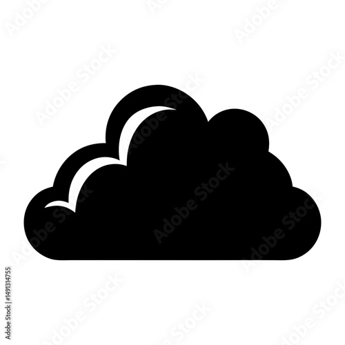 Black Silhouette of Single Cloud with Highlights, Minimalist black cloud silhouette with subtle highlights, symbolizing cloudy weather or sky conditions on a white background.
 photo