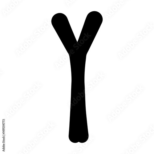 Black Silhouette of Slingshot Shape Icon, Minimalist black silhouette of a slingshot with a Y-shaped frame, isolated on a white background for clear visibility.

