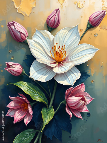 Beautiful oil painting flower illustration