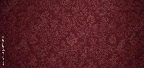 Rich burgundy damask wallpaper, intricate floral pattern,  wallcovering,  repeat