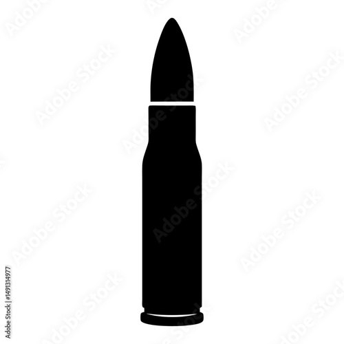 Silhouette of a bullet isolated on a white background, representing ammunition