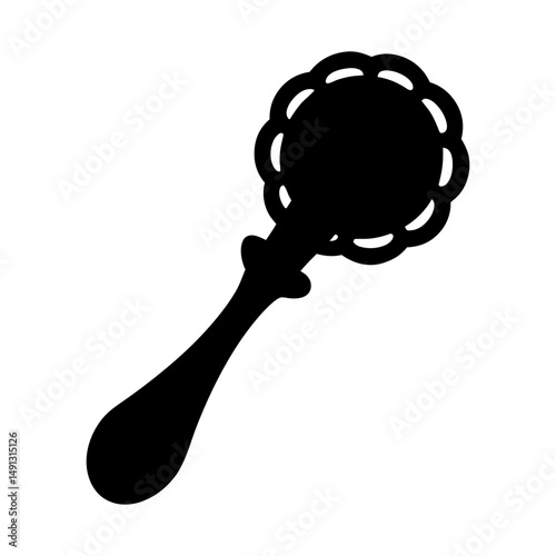 Silhouette of a Vintage Baby Rattle Toy with Round Fluted Head
