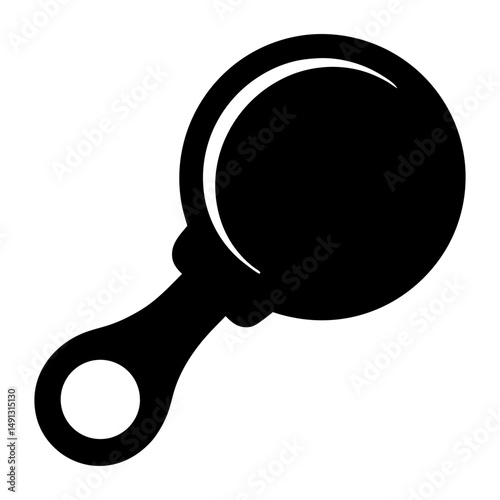 Simple black silhouette icon of a baby rattle on a white background