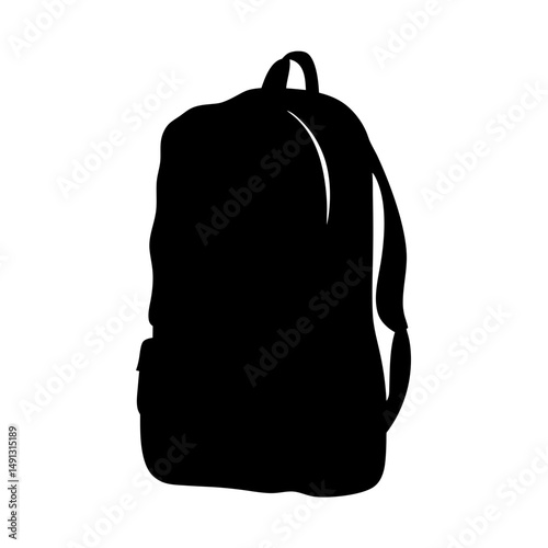 Silhouette of a black backpack suitable for school, travel, or hiking purposes