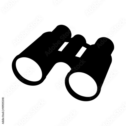 Simple Icon Depiction of Binoculars in Solid Black on White Background