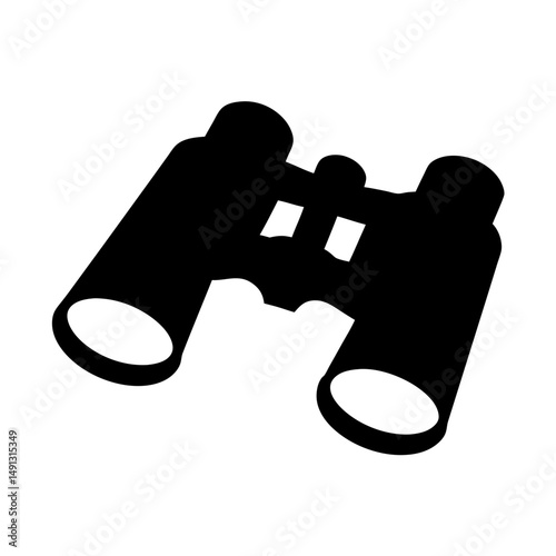 Silhouette of black binoculars on a white background for surveillance