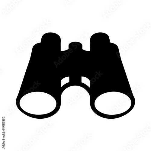 Black silhouette of binoculars on white background, symbolizing vision and observation