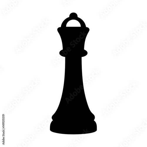 A simple black silhouette of a chess queen on a white background