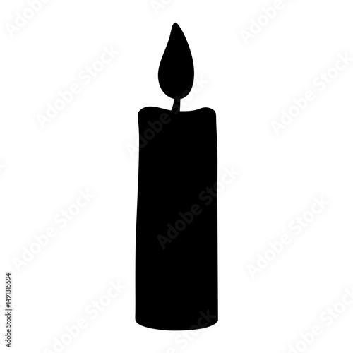 Silhouette of a Simple Candle with Burning Flame, Perfect for Iconography