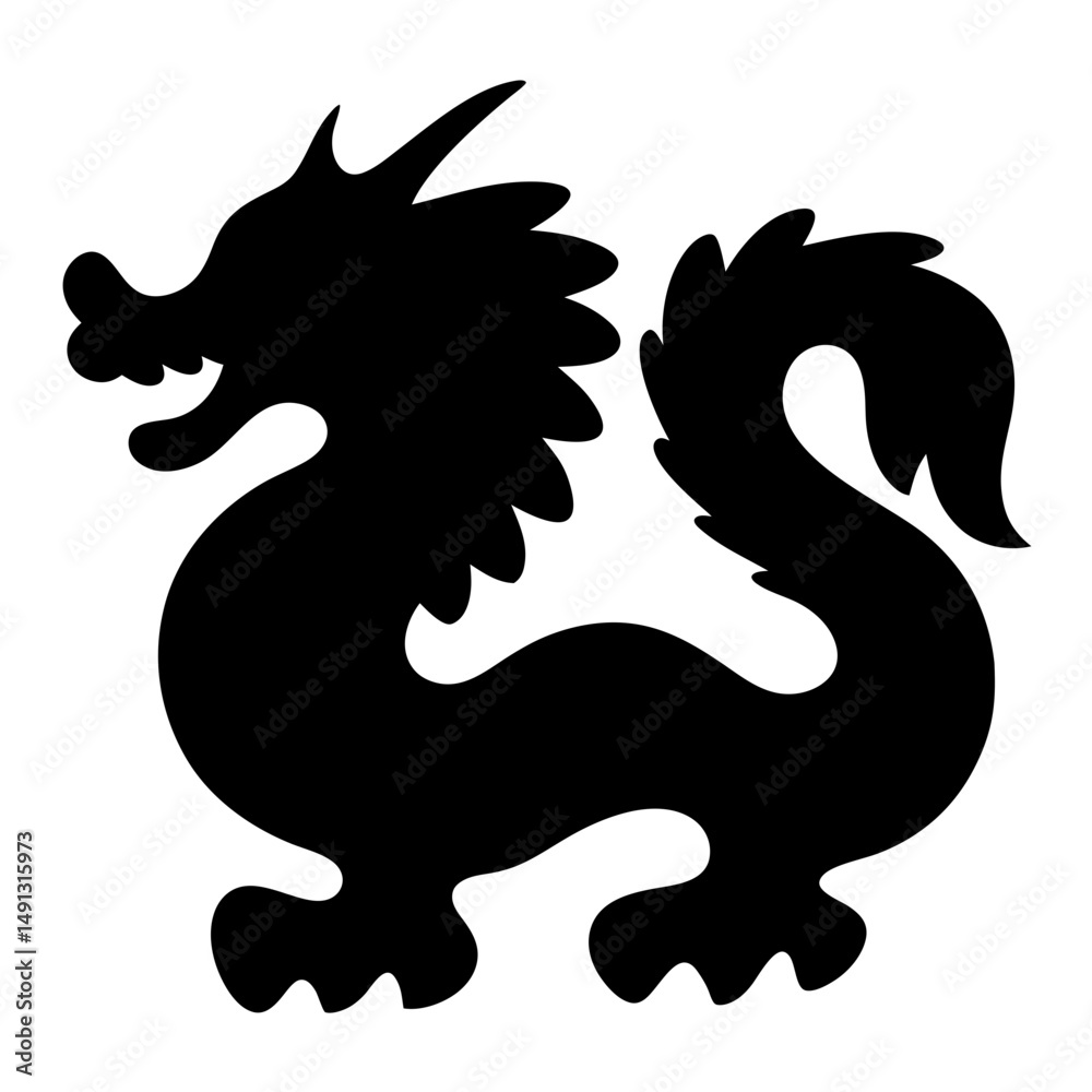 Obraz premium Dramatic Silhouette of a Chinese Dragon in Black Against a White Background