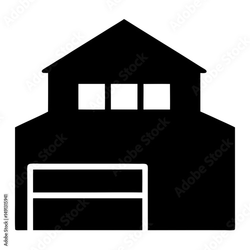 Icon of a barn with a garage door and three windows