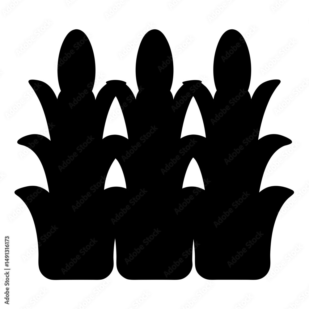 Obraz premium Three stylized corn stalks standing together in a field of black and white