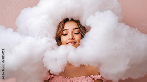 Woman obscured by cloud.