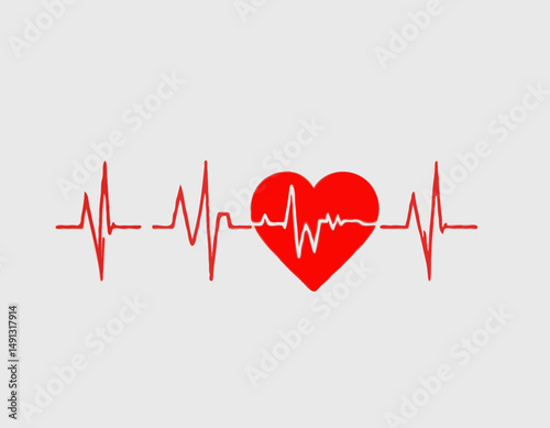 Red heartbeat line collection with heart symbol, cardiology, medical pulse, ECG, EKG design, healthcare clipart vector illustration, health monitoring, digital heartbeat graphics