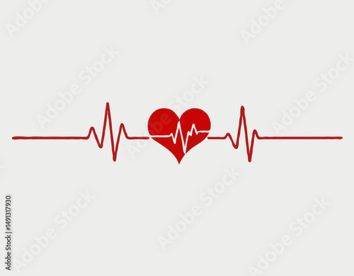 Red heartbeat line collection with heart symbol, cardiology, medical pulse, ECG, EKG design, healthcare clipart vector illustration, health monitoring, digital heartbeat graphics