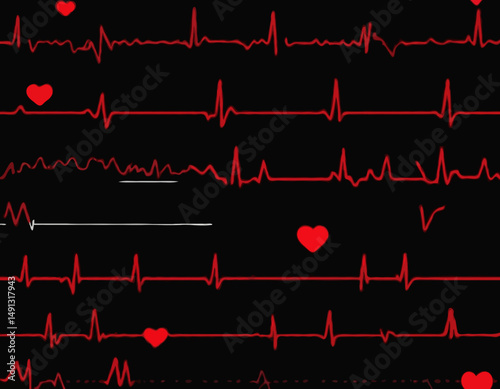 Red heartbeat line collection with heart symbol, cardiology, medical pulse, ECG, EKG design, healthcare clipart vector illustration, health monitoring, digital heartbeat graphics
