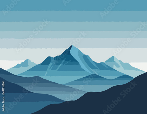 A minimalist illustration of a mountain range, with a soft blue palette and a subtle gradient effect.