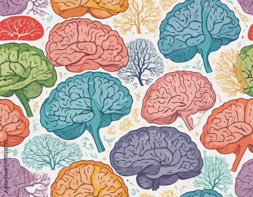Illustration of human brain regions in different colors, highlighting distinct areas