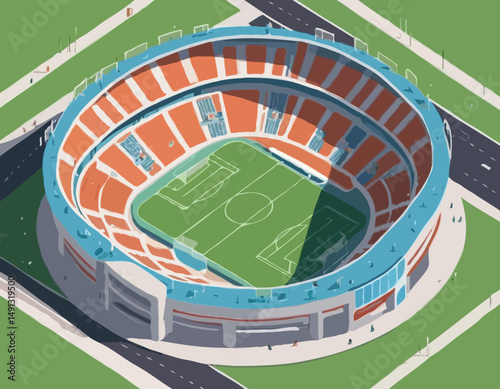 Sports stadium in the courtyard area - vector isometric illustration