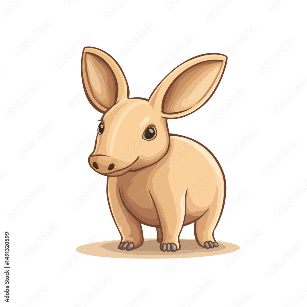 Fototapeta premium Cute aardvark full body clipart illustration featuring clean vector lines, smooth shading, and flat colors on a white background, showcasing the distinctive snout and gentle posture in a simple