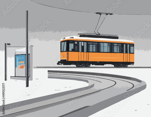 Tramway moderne, station de tramway et bâtiments de la ville isolés sur fond blanc. Concept de transport public