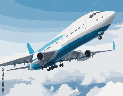 Modèle 3D réaliste d’un avion volant dans les airs isolé sur fond blanc. Avion de passagers volant dans le ciel. Illustration vectorielle