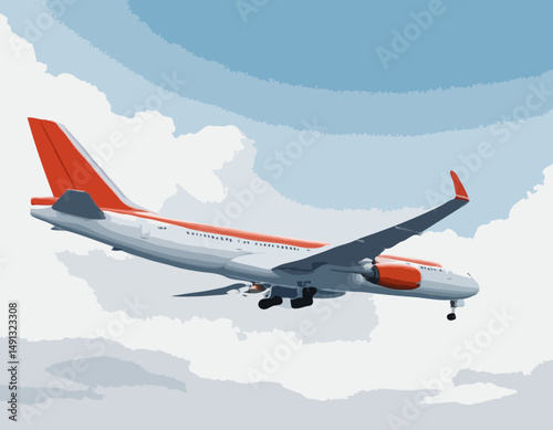 Modèle 3D réaliste d’un avion volant dans les airs isolé sur fond blanc. Avion de passagers volant dans le ciel. Illustration vectorielle