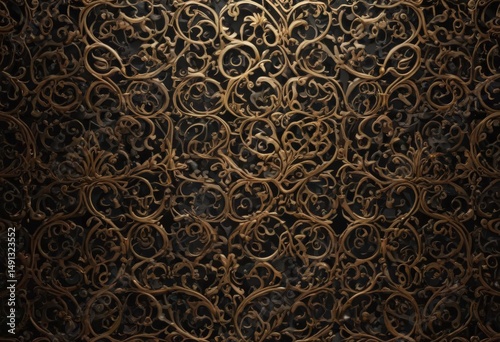 Intricate black & gold filigree pattern; metallic sheen , VIP, ornate, high-end