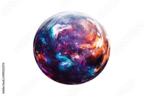 Fantasy cosmic nebula planet sphere, outer space exploration, cut out transparent