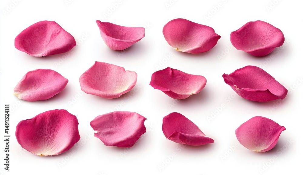 Fototapeta premium Pink Rose Petals Collection on White Background