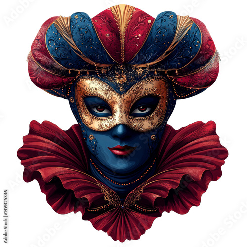 Ornate Venetian Masquerade Mask, Royal Dress Costume, cut out transparent