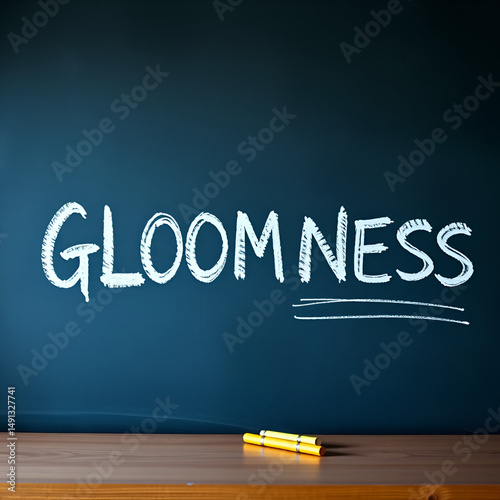 College chalk desk with the word gloominess written on in