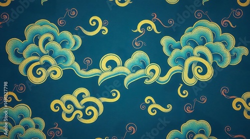 Traditional Asian Cloud Pattern with Stylized Swirls