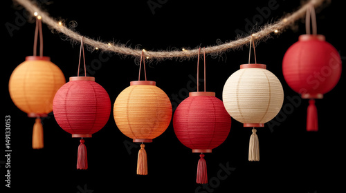 Vibrant lanterns hanging over archway for chinese new year celebration scene