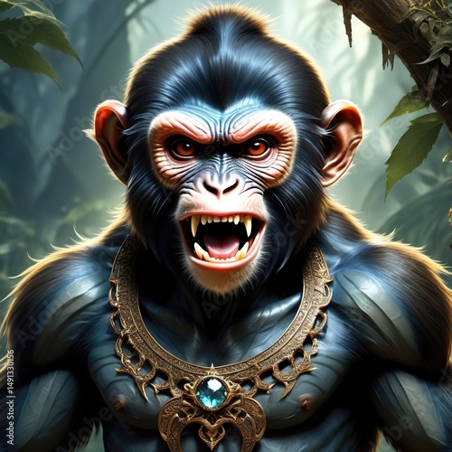 Portrait of a Horrible Aggressive Male Fantasy Monkey