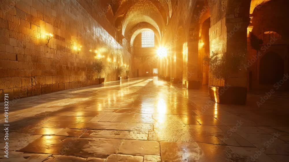 A very long hallway in a very old building