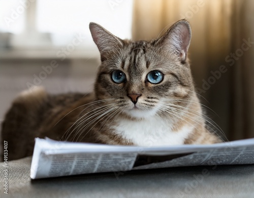 cat reading the newspaper