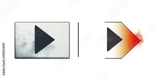 Free Download Comparison of two play button icons with one rectangular and gray on the left, and another transformed into a fiery arrow shape in red, orange, and black on the right - GFXLoad