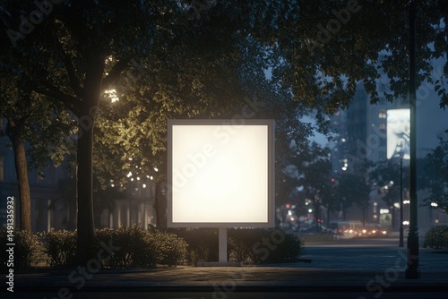 Illuminated square billboard at night