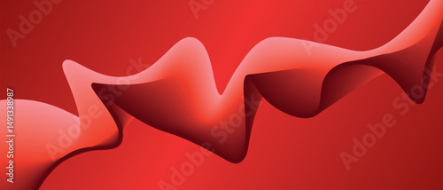 Abstract red background with red gradient ribbon in the form of waves. Vector illustration of background.