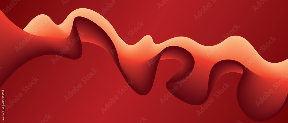 Abstract red background with red gradient ribbon in the form of waves. Vector illustration of background. Abstract red background with red gradient ribbon in the form of waves. Vector illustration of background.