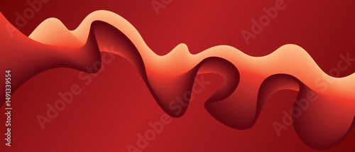 Abstract red background with red gradient ribbon in the form of waves. Vector illustration of background.