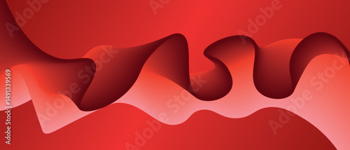 Abstract red background with red gradient ribbon in the form of waves. Vector illustration of background.